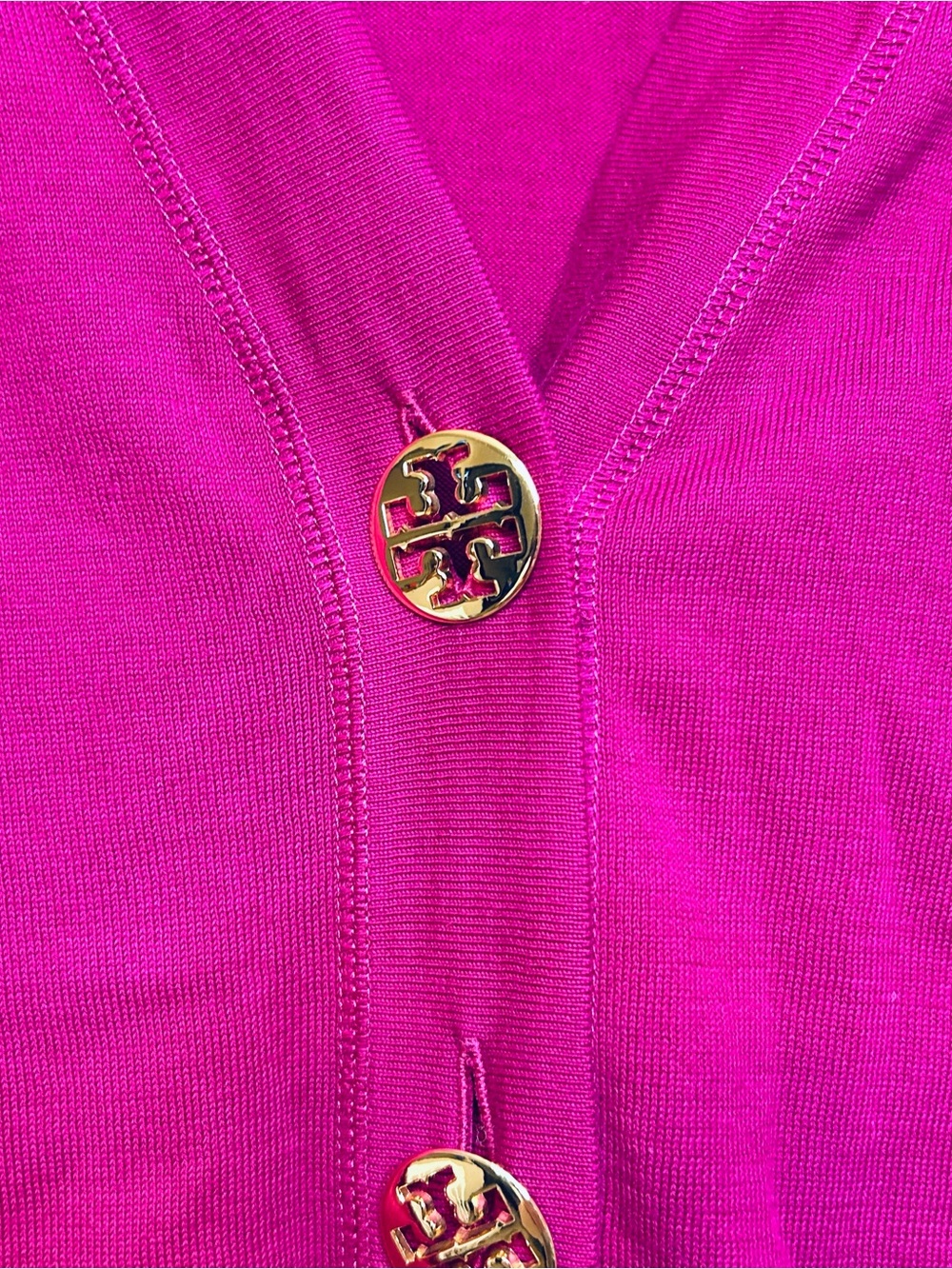 Tory Burch XL Magenta V-Neck Button Front Women's Cardigan 100% cotton Sweater - Picture 4 of 6